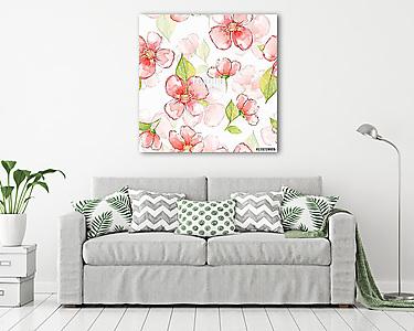 Floral seamless pattern. Watercolor background with red flowers (vászonkép) - vászonkép, falikép otthonra és irodába