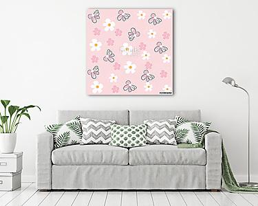 Tavaszi virágok rózsaszín háttérrel tapétaminta (vászonkép) - vászonkép, falikép otthonra és irodába