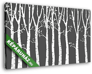 Nyírfa erdő grafika sötét háttéren - vászonkép 3D látványterv
