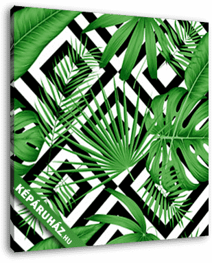 Zöld levelek geometrikus háttéren 4. - vászonkép 3D látványterv