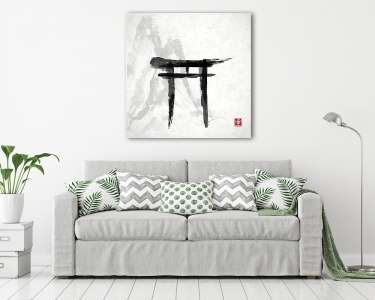 Torii kapuk és hegyek kézzel húzott tintával i (vászonkép) - vászonkép, falikép otthonra és irodába