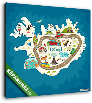 Iceland abstract map, handdrawn vector illustration. Travel illu - vászonkép 3D látványterv