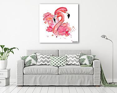 watercolor pink flamingos (vászonkép) - vászonkép, falikép otthonra és irodába