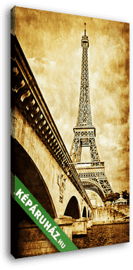 Eiffel-torony szüreti retro kilátás a Seine folyó, Párizs - vászonkép 3D látványterv