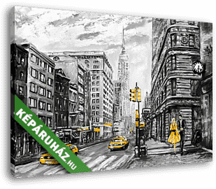 New York utcái - szürke-sárga művészi kép - vászonkép 3D látványterv