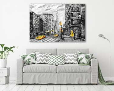 New York utcái - szürke-sárga művészi kép (vászonkép) - vászonkép, falikép otthonra és irodába
