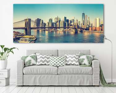 Brooklyn-híd és Manhattan napsütésben, New York Cityben (vászonkép) - vászonkép, falikép otthonra és irodába