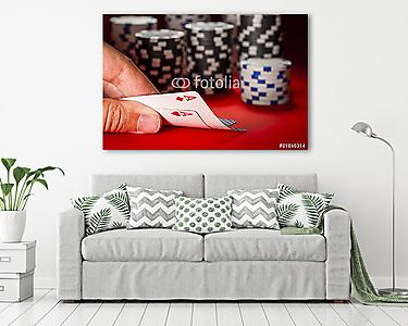 póker játék. ember keze egy pár ász (vászonkép) - vászonkép, falikép otthonra és irodába