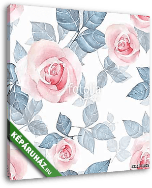 Delicate roses. Hand drawn watercolor floral seamless pattern 4 - vászonkép 3D látványterv