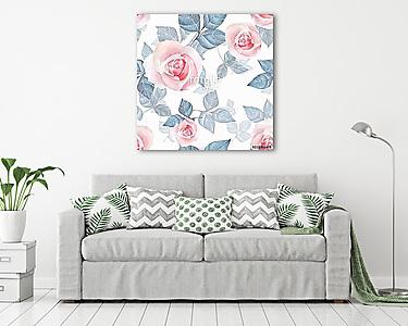Delicate roses. Hand drawn watercolor floral seamless pattern 4 (vászonkép) - vászonkép, falikép otthonra és irodába