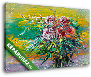Színes rózsák csokorban (olajfestmény reprodukció) - vászonkép 3D látványterv