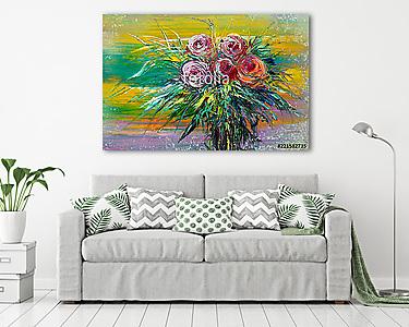 Színes rózsák csokorban (olajfestmény reprodukció) (vászonkép) - vászonkép, falikép otthonra és irodába
