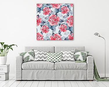 Floral seamless pattern. Watercolor background with beautiful re (vászonkép) - vászonkép, falikép otthonra és irodába