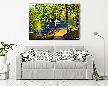 Színes nyári fák, folyó (olajfestmény reprodukció) (vászonkép) - vászonkép, falikép otthonra és irodába
