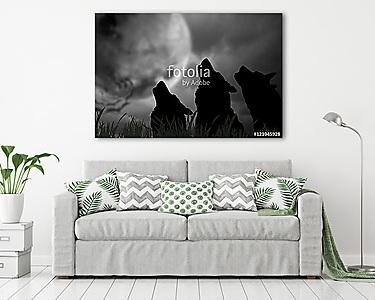 Wolf / Farkasok sziluettje a holddal éjjel. Digitális retusálás. (vászonkép) - vászonkép, falikép otthonra és irodába