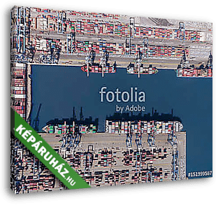 Kereskedelmi kikötő konténerhajókkal  (légifotó) - vászonkép 3D látványterv