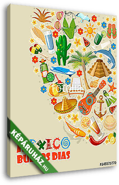 Vector színes kártya Mexikóban. Utazás plakát mexikói it - vászonkép 3D látványterv