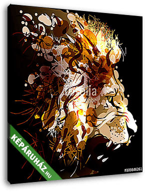 Az oroszlánfej digitális festése. Vektoros illusztráció - vászonkép 3D látványterv