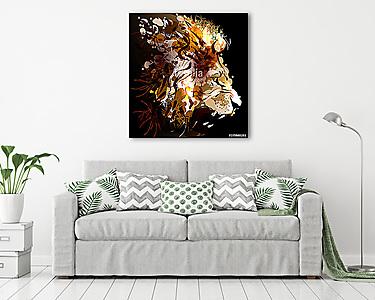 Az oroszlánfej digitális festése. Vektoros illusztráció (vászonkép) - vászonkép, falikép otthonra és irodába