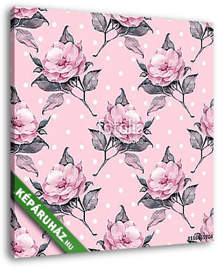 Pink floral seamless pattern with roses 14 - vászonkép 3D látványterv