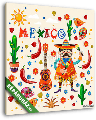 Vector színes kártya Mexikóban. Utazás plakát mexikói it - vászonkép 3D látványterv