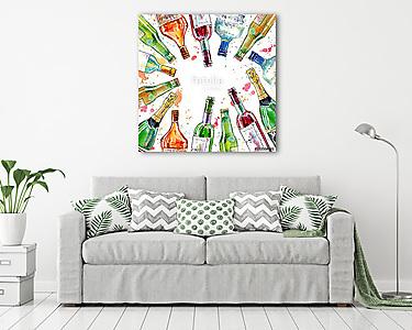 Alkoholos üvegek (akvarell reprodukció) (vászonkép) - vászonkép, falikép otthonra és irodába