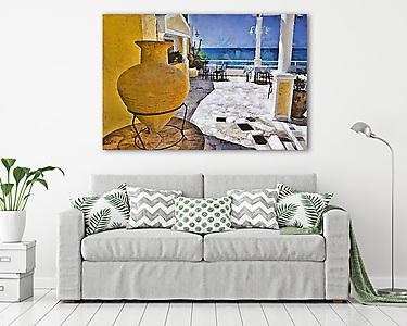 Terasz, tengeri kilátással Korfu szigetén (vászonkép) - vászonkép, falikép otthonra és irodába