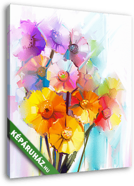 Absztrakt színes virágzás (olajfestmény reprodukció) - vászonkép 3D látványterv
