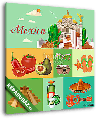 Vector színes kártya Mexikóról. Utazás plakát mexikói it - vászonkép 3D látványterv