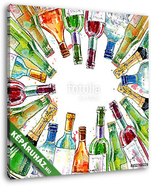 Alkoholos palackok (akvarell reprodukció) - vászonkép 3D látványterv
