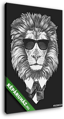 Portrait of Lion in suit. Hand drawn illustration. - vászonkép 3D látványterv
