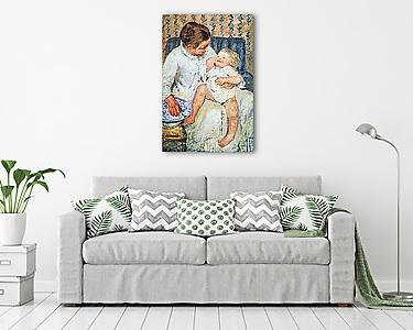 Fáradt gyermekét mosdató anya (vászonkép) - vászonkép, falikép otthonra és irodába