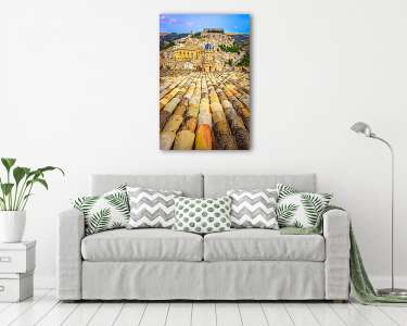 A tetők függőleges kilátása és a szicíliai Ragusa-i gyönyörű fal (vászonkép) - vászonkép, falikép otthonra és irodába