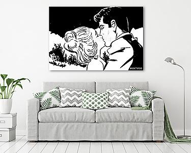 vázlat fekete-fehér pár férfi és nő szerelmes (vászonkép) - vászonkép, falikép otthonra és irodába