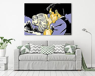 Vázlat fiatal pár férfi és nő szerelmes csókolózni (vászonkép) - vászonkép, falikép otthonra és irodába