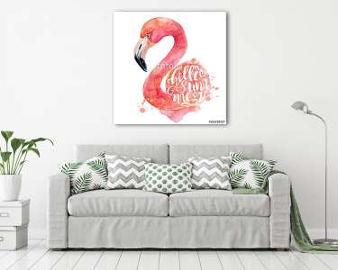 Watercolor pink flamingo hand painted illustration (vászonkép) - vászonkép, falikép otthonra és irodába