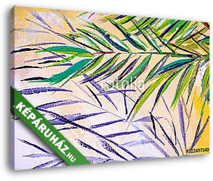 Details of acrylic paintings showing colour, textures and techniques.  Expressionistic palm tree foliage and a sandy beach backg - vászonkép 3D látványterv