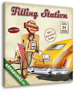 Filling station retro poster - vászonkép 3D látványterv