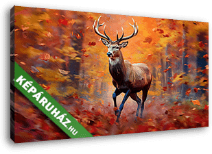 Szarvas őszi leveles háttér előtt - vászonkép 3D látványterv