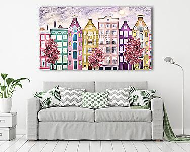 Amszterdam színes házak (olajfestmény reprodukció) (vászonkép) - vászonkép, falikép otthonra és irodába