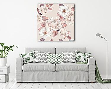 Delicate flowers. Watercolor floral seamless pattern. Pastel col (vászonkép) - vászonkép, falikép otthonra és irodába