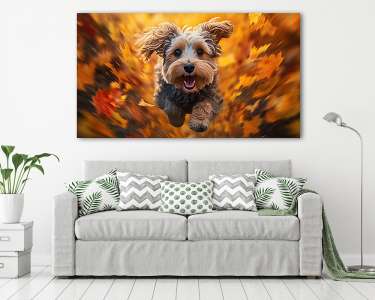 Cuki kutyus fut az őszi avarban (vászonkép) - vászonkép, falikép otthonra és irodába