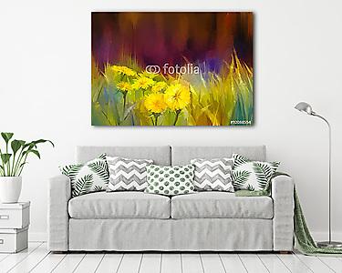 Az olajfestés jellegű fűvirágok. Kézi festék közelről sárga da (vászonkép) - vászonkép, falikép otthonra és irodába