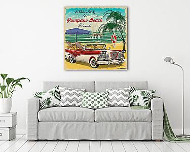 Welcome to Pompano Beach, Florida retro poster. (vászonkép) - vászonkép, falikép otthonra és irodába