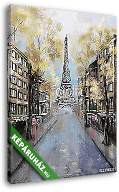 Párizs, Eiffel torony Franciaország, utcakép  (olajfestmény reprodukció) - vászonkép 3D látványterv