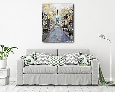 Párizs, Eiffel torony Franciaország, utcakép  (olajfestmény reprodukció) (vászonkép) - vászonkép, falikép otthonra és irodába