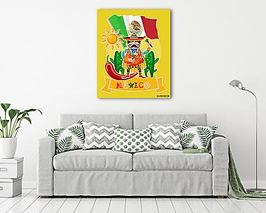 Vector színes kártya Mexikóról. Utazás plakát mexikói it (vászonkép) - vászonkép, falikép otthonra és irodába