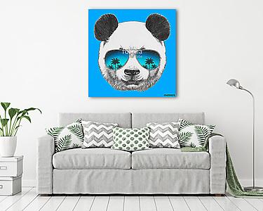 Hand drawn portrait of Panda with mirror sunglasses. Vector isol (vászonkép) - vászonkép, falikép otthonra és irodába