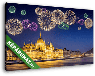 Gyönyörű tűzijáték a magyar parlament alatt - vászonkép 3D látványterv