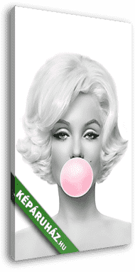 Marilyn Monroe rózsaszín rágógumit fúj, fekete-fehér (2:3 arány) - vászonkép 3D látványterv